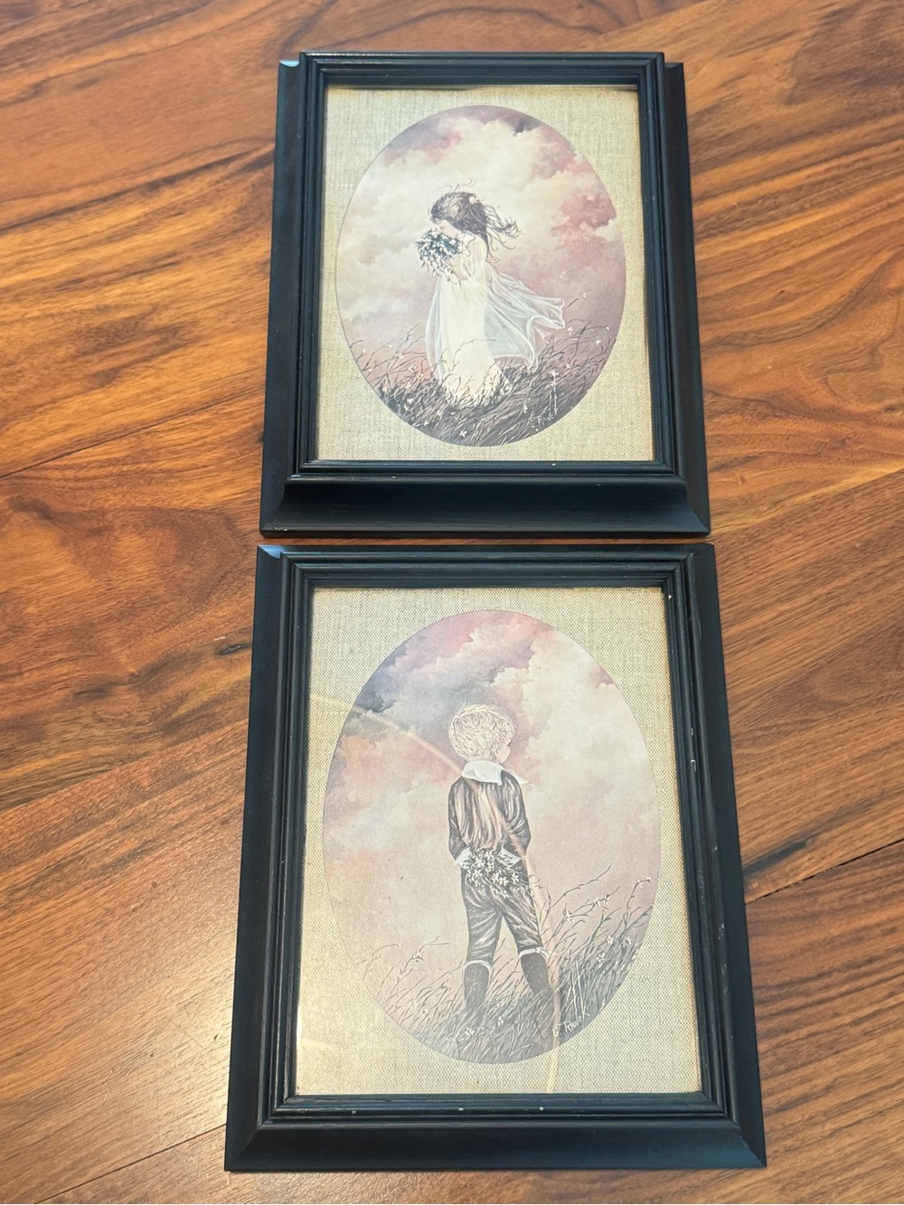 Vintage MCM Pair G. Ranck‘Young Love' Framed Art Prints: Boy and Girl Decor